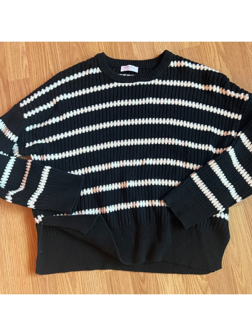 Buttermelon Waffle Sweater Black White Striped Medium